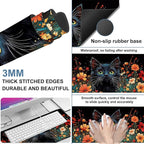 Black Cat and Flowers Gaming Mouse Pad 3mm Thick Stitched Edge Waterproof - Image 2