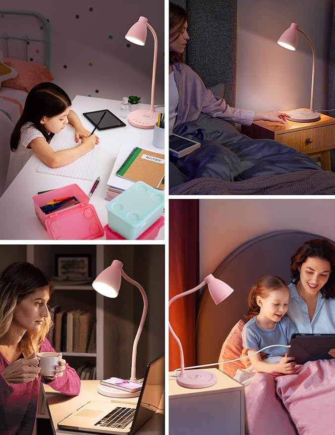 BOHON Cute Desk Lamp with USB C+A Charging Ports, Wireless Charger Pink Lamp - Image 7