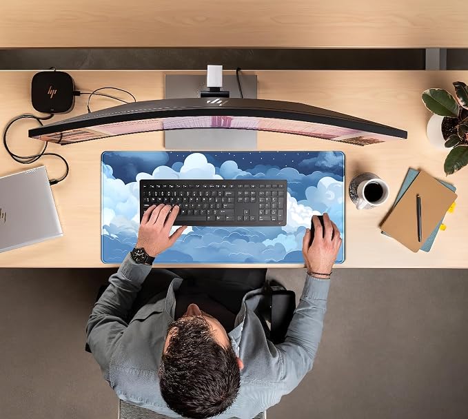 Aesthetic Blue and White Puffy Clouds Desk Mat, XXL Large Kawaii Blue Extended - Image 7