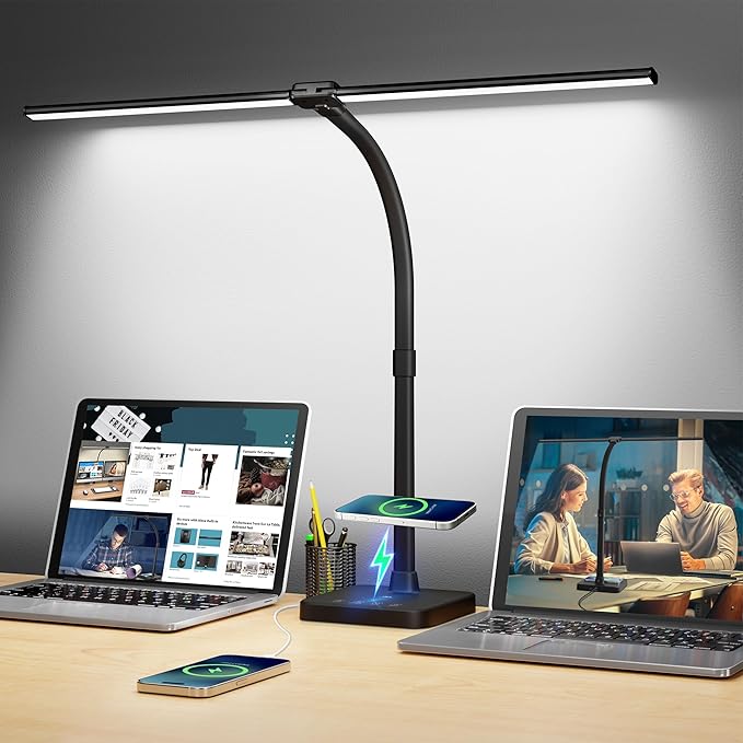 ShineTech LED Desk Lamp for Home Office, 24W Double Head Desk Light by ShineTech