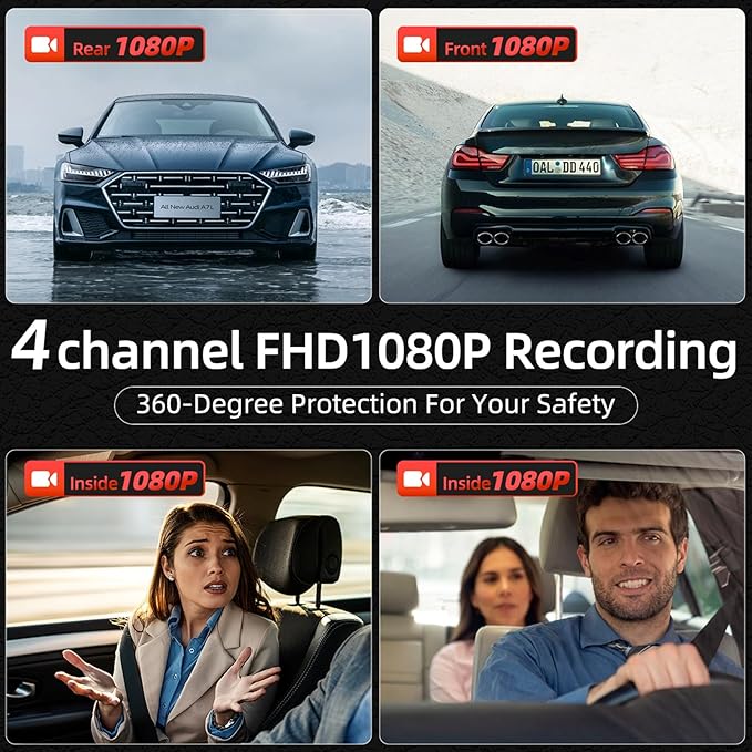 4 Channel Mirror Dash Cam, Dash Cam Front and Rear/Inside, 12’’ FHD 1080Px4 - Image 3
