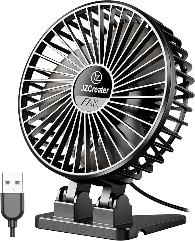JZCreater USB Desk Fan, Mini Portable, 3 Speeds - Image 7