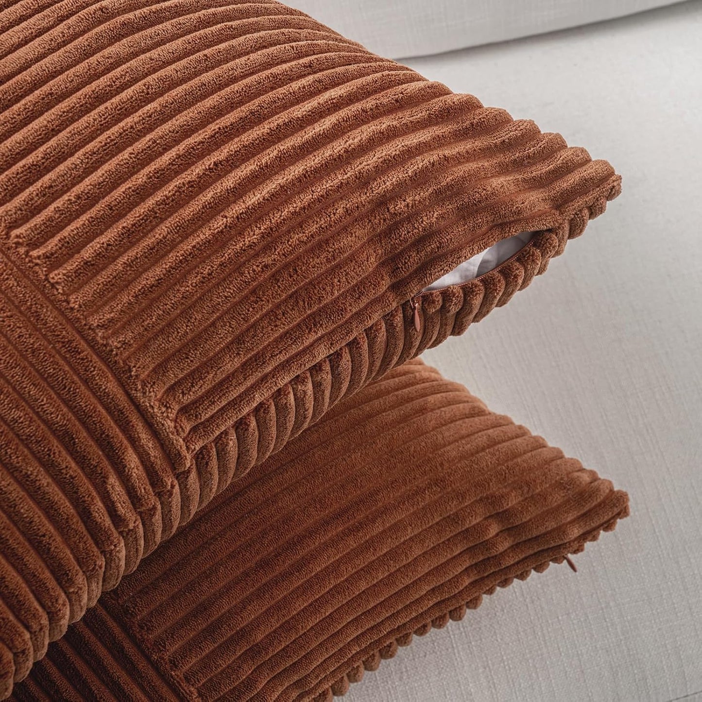 Fancy Homi 2 Packs Rust Decorative Throw Pillow Covers 22x22 Inch for Living Room Couch Bed, Rustic Farmhouse Boho Home Decor, Soft Corss Corduroy Patchwork Terracotta Square Cushion Case 55x55 cm