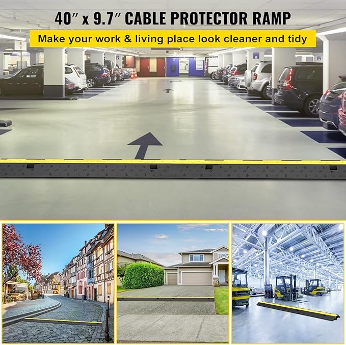 VEVOR Cable Protector Ramp, 4 Packs 2 Channels Rubber Modular Speed Bumps Rated - Image 2