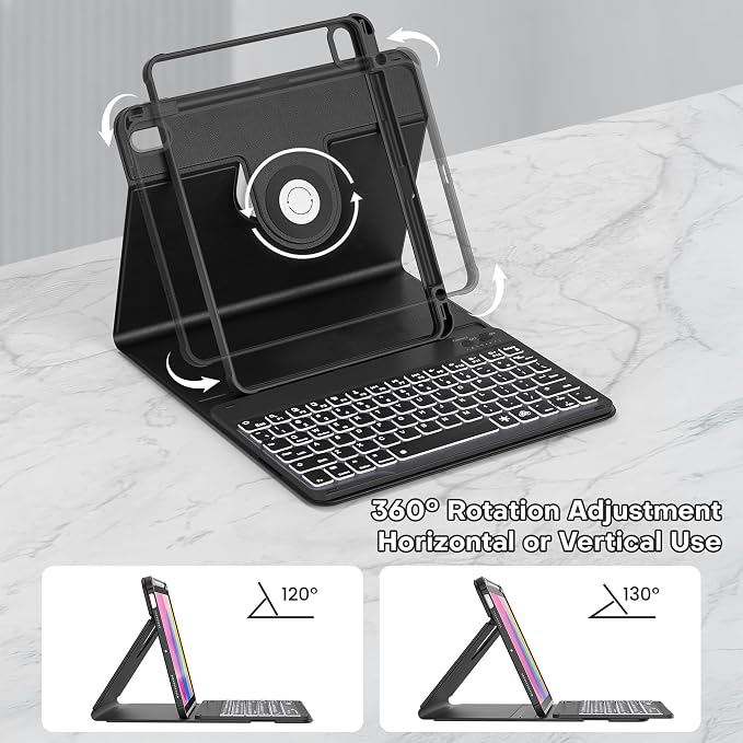 YBING for iPad A16 Case with Keyboard 11th &10th Generation, 360 Rotation - Image 5