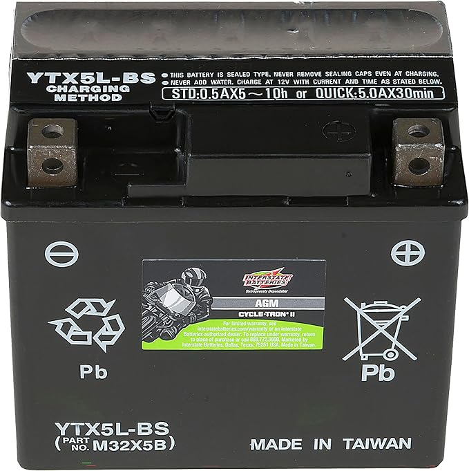 Interstate Batteries YTX5L-BS 12V 4Ah Powersports Battery 80CCA AGM by InterstateBatteries