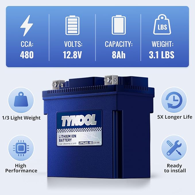 TYKOOL YTX14AHL-BS LiFePO4 Lithium Motorcycle Battery, 12.8V 8Ah, Digital - Image 5