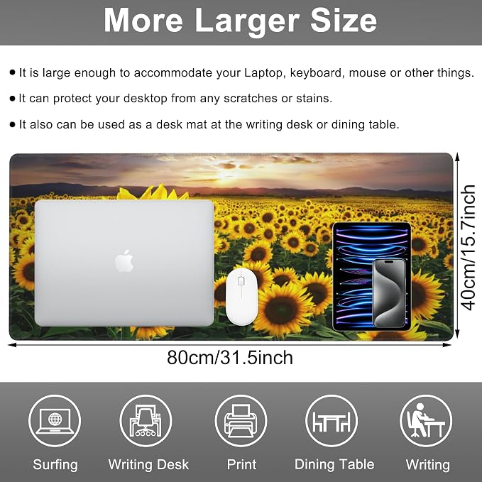 Mouse Pad, Large Blooming Sunflowers Desk Mat, Extended Non-Slip Gaming - Image 2