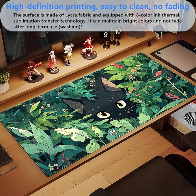 Black Cat Mouse Pad Cute Gaming Mousepad XL Kawaii Computer Mat 31.5 x 15.7 in - Image 5