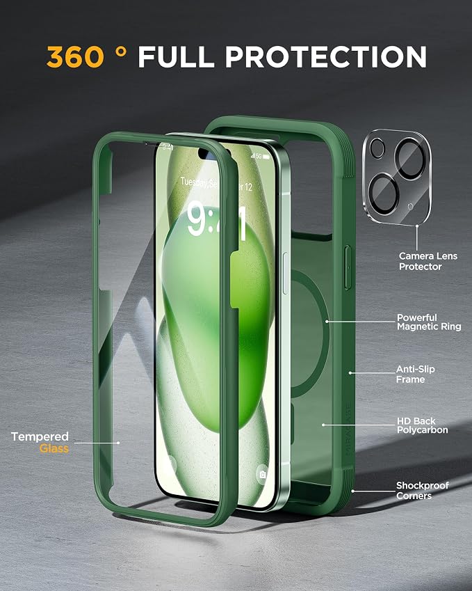 Miracase Glass Series for iPhone 15 Case Full-Body Magnetic Case - Image 3