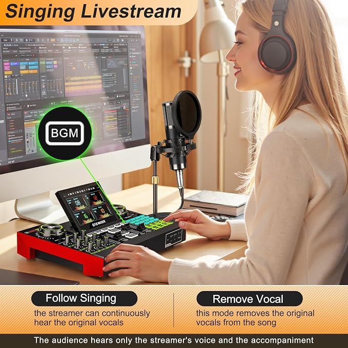 Podcast Microphone Bundle with Live Sound Card Audio Mixer, 3.5mm Condenser - Image 8