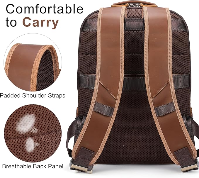 TIDING Brown Leather Travel Backpack - Image 8