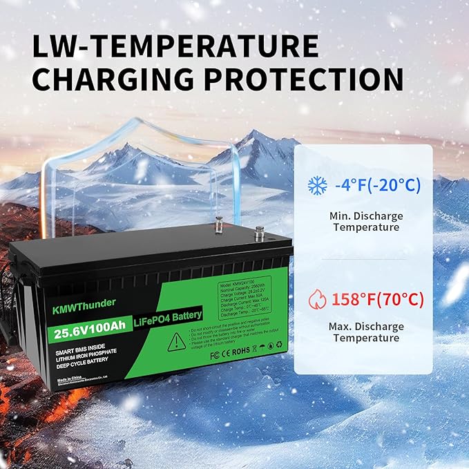 24V 100Ah LiFePO4 Lithium Battery, Built-in Smart BMS, Low-Temp Protection Up - Image 3