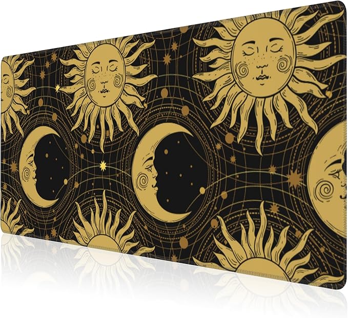 Mouse Pad, Large Golden Sun and Crescent Desk Mat, Extended Non-Slip Gaming by NIYLYNSYN
