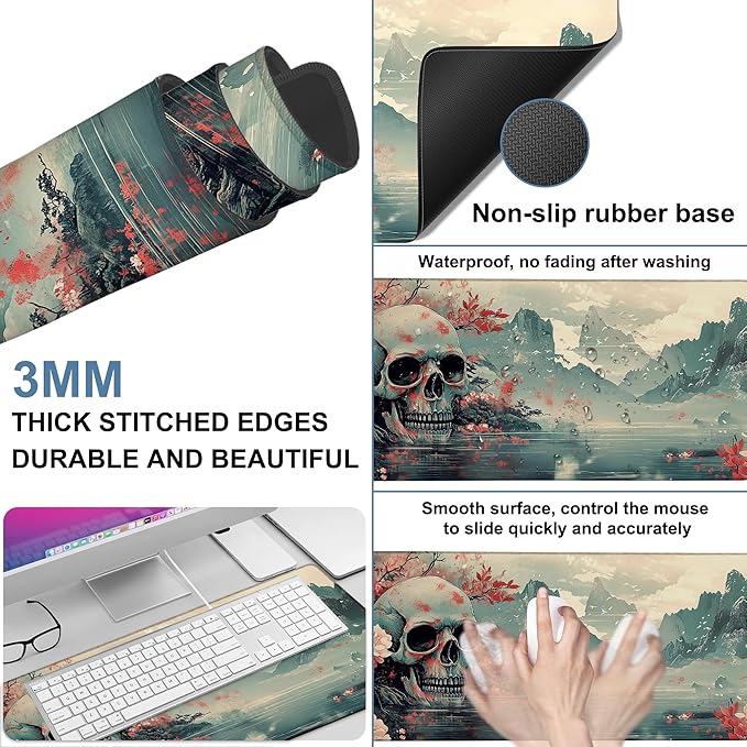 Gaming Desk Pad Large Extra Length Evil-Looking Skull Mouse Pad Keyboard Laptop - Image 2