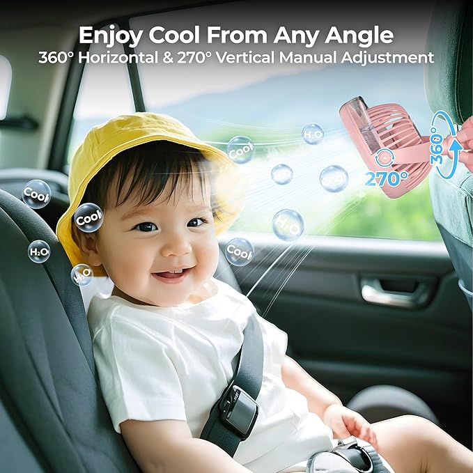 Misting Baby Stroller Fan, 4000mAh Rechargeable Battery Operated, 270°Pivoting - Image 4