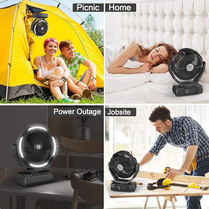 PANERGY Camping Fan with Light - 20000mAh Rechargeable Battery Fan with Charger - Image 7