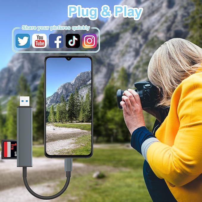 USB 3.0 SD Card Reader with Dual USB Ports, USB C SD Card Reader - Image 5