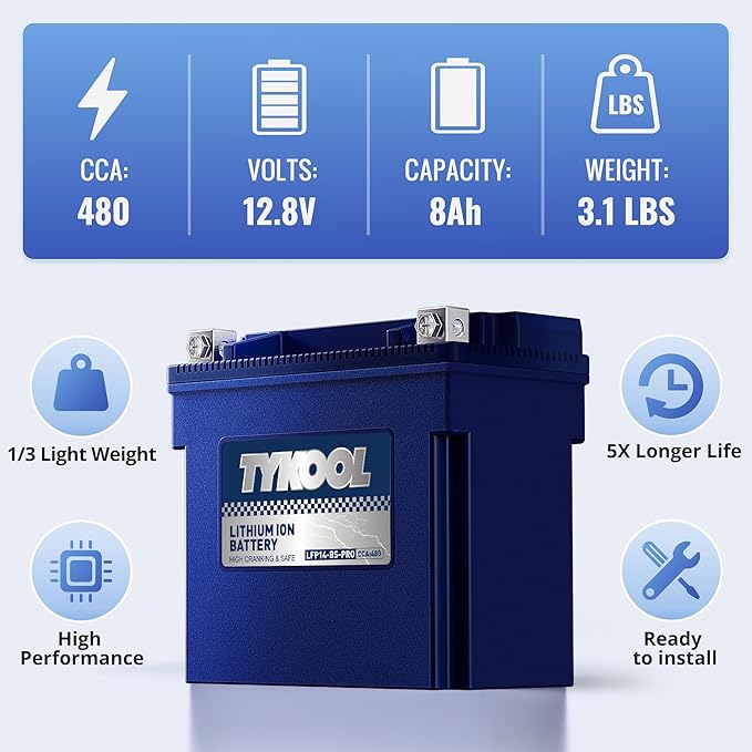 TYKOOL YTX14-BS/YTX14H/GYZ16H High Performance Lithium LiFePO4 Motorcycle - Image 5
