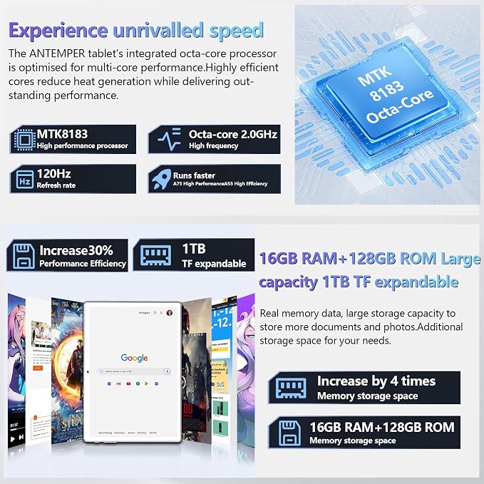 ANTEMPER Latest Android Tablet 10.1 Inch, 5G WiFi Tablets Mit 16GB RAM+128GB ROM - Image 5