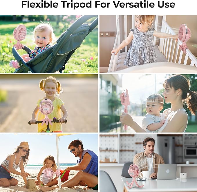 Misting Baby Stroller Fan, 4000mAh Rechargeable Battery Operated, 270°Pivoting - Image 6
