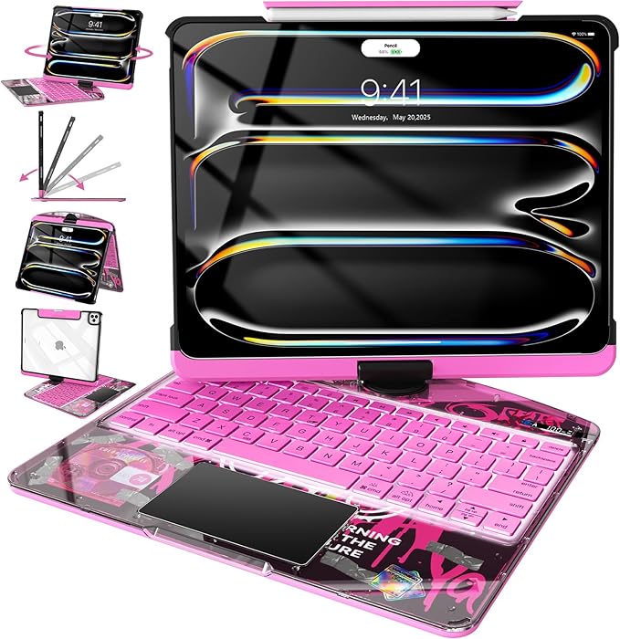 Intermerge Clear Keyboard Case for iPad Pro 13" 2024 Only, 360° Swivel by Intermerge