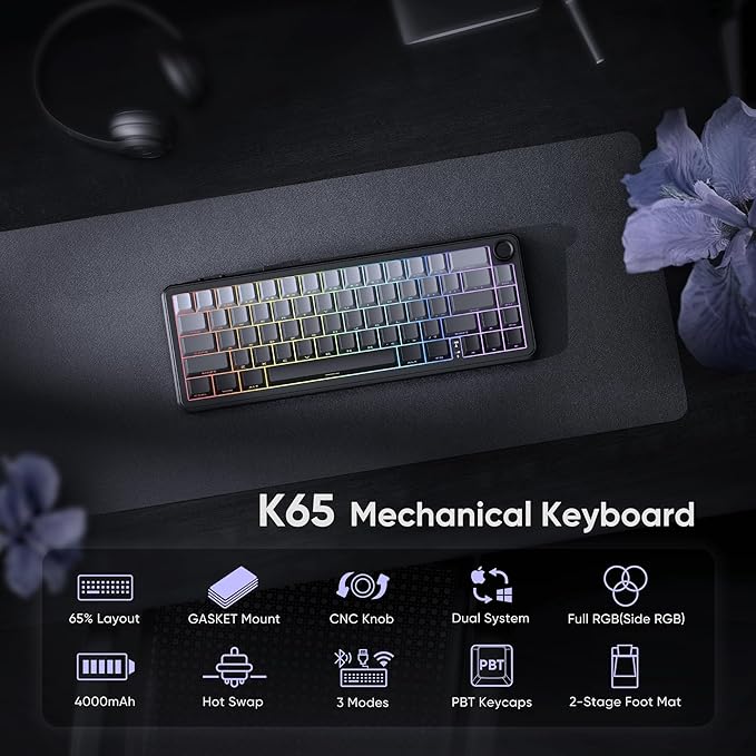 RedThunder K65 Wireless Mechanical Gaming Keyboard, Trip-Modes Connection - Image 2