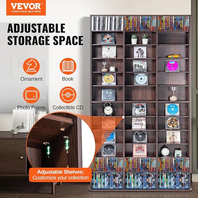 VEVOR Media Storage Cabinet, Adjustable DVD Cabinet, CD Storage, Protects & - Image 4