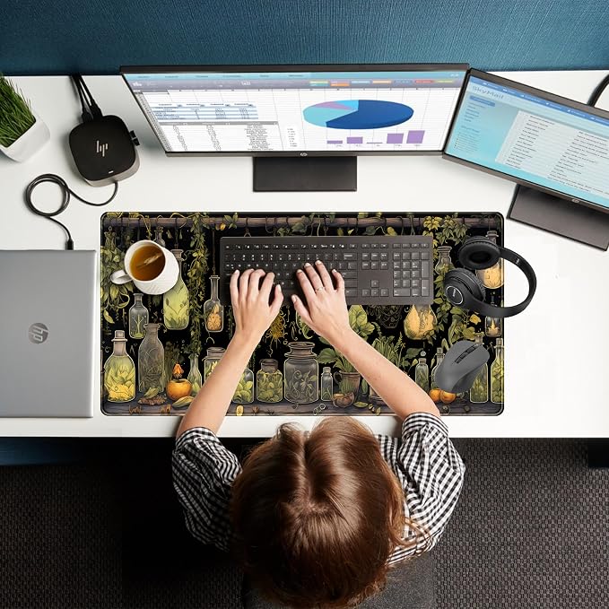 Desk Mat Green Plants Mouse Pad Gaming Mat Dark Keyboard Mat, Long Mouse Mat - Image 7