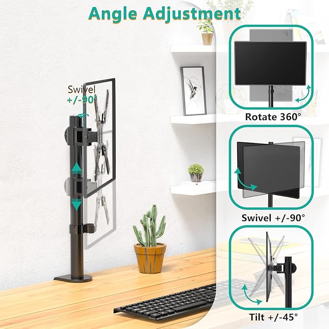 WALI Single Monitor Mount for 1 Computer Screen up to 42 inch, Fully Adjustable - Image 5