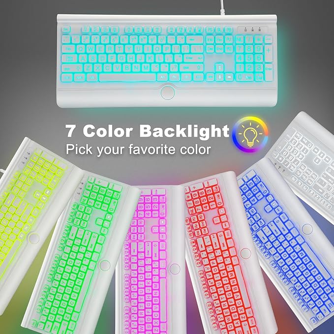 Large Print Backlit Computer Keyboard, USB Full Size Wired Keyboards - Image 2
