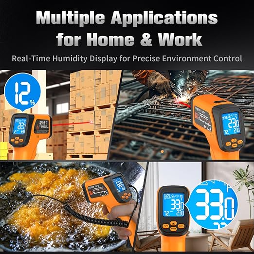 Infrared Thermometer Temperature Gun, Non-Contact Digital Laser Temp -58°F to - Image 6
