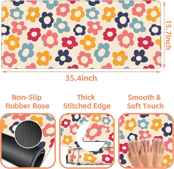 Mouse Pad Large Vintage Flowers Non-Slip Game Desk Mat - Image 3
