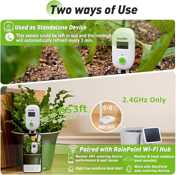 RAINPOINT Smart Digital Wireless Plant Moisture Meter Houseplants Indoor WiFi - Image 2