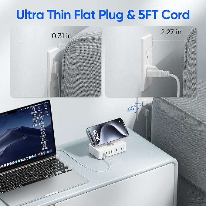 160W USB Charging Station Power Strip, 11-in-1 USB C Charger Block, 2AC Outlets - Image 6