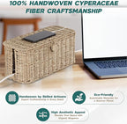 BLUEWEST Large Cable Management Box, Natural Rattan Cable Cord Organizer Boxes - Image 3