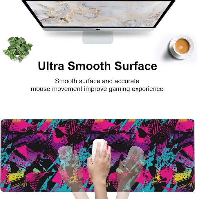 Abstract Grunge Elements Desk Mat, Large Neon Color Patterns Gaming Keyboard - Image 5