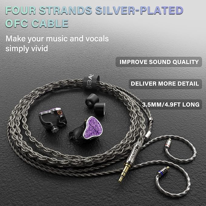 BASN Bmaster5 in Ear Monitors, 1DLC Diaphragm+4BA 5 Drivers IEM Earphones - Image 4