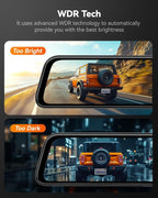 WOLFBOX G840S 12" 4K Mirror Dash Cam Backup Camera, 5.8GHz WiFi Smart Rearview - Image 9