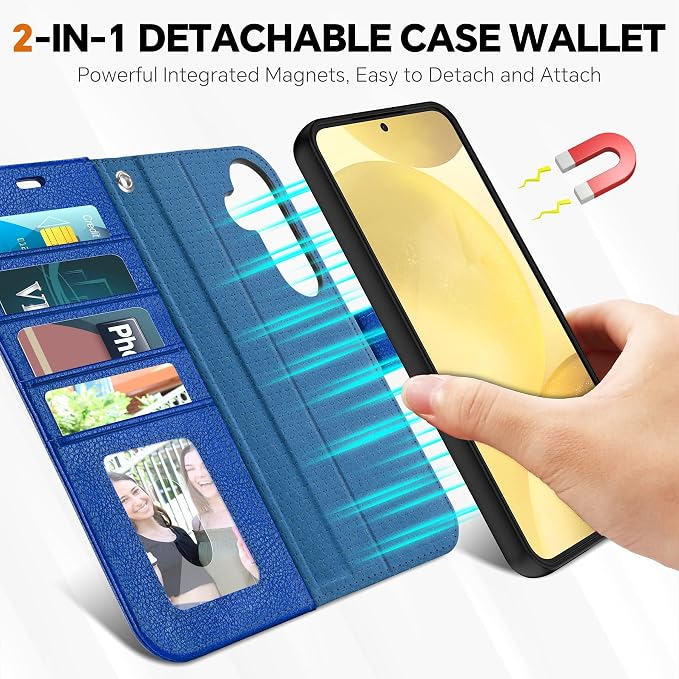 TUCCH Case Wallet for Galaxy S25 Plus, Removable Wrist Strap PU Leather - Image 3