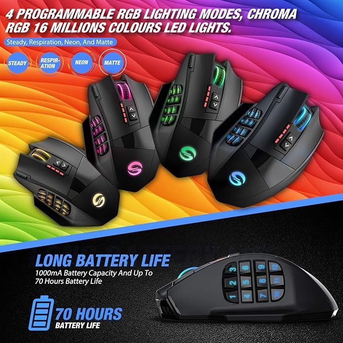 UtechSmart Venus Pro RGB Wireless MMO Gaming Mouse, 000 DPI Optical Sensor - Image 6