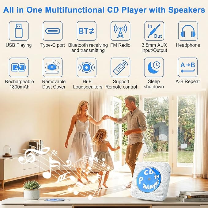 Gueray CD Player Portable Bluetooth: Mini CD Player - Image 2