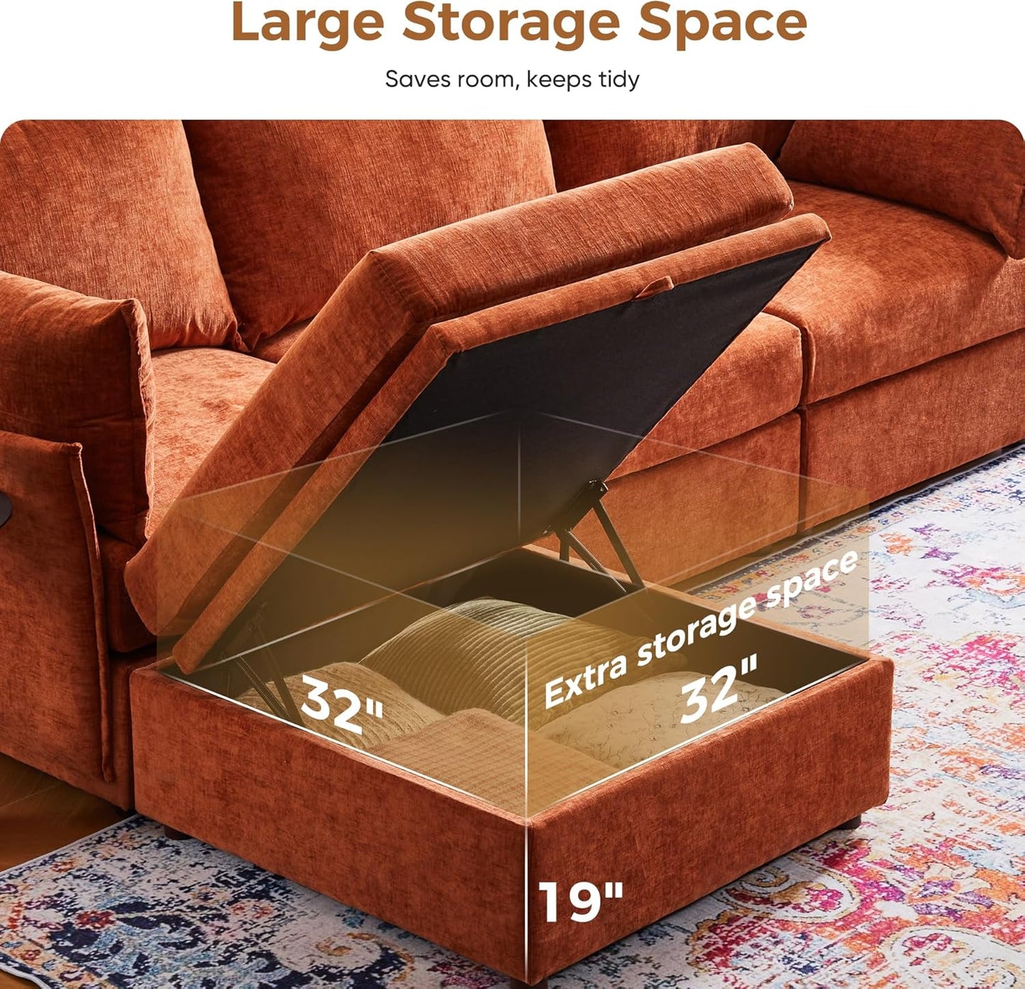 134.6" Oversized Modular Sectional Sofa, Large 6 Seater U Shaped Couch Deep Seat for Living Room, Apartment - Chenille Terracotta