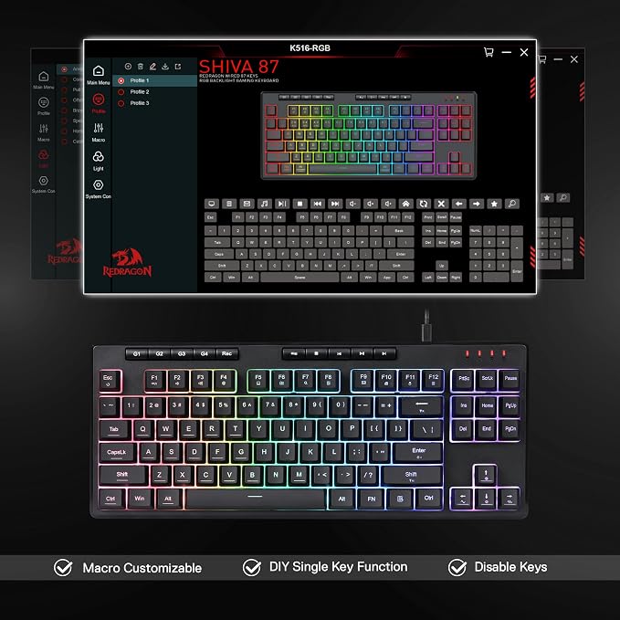 Redragon K516 Shiva TKL Wired RGB Membrane Gaming Keyboard, 87 Keys - Image 8