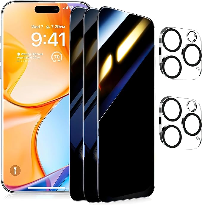 3 Pack for iPhone 16 Pro Max Privacy Screen Protector + 2 Camera Lens 9H+ Full by ARERCO