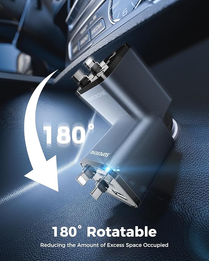 【2025 Ultra-Compact】 SUPERONE Retractable Car Charger, 5 in 1 Car Phone Charger - Image 8