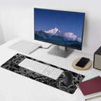 Black with White Topographic Line Large Mouse Pad, Gaming Keyboard Desk Pad - Image 6