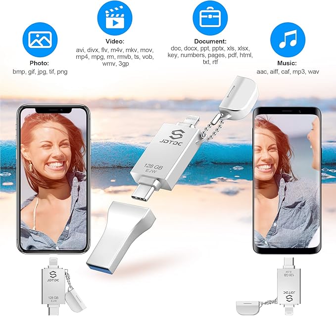 JSL JDTDC 128GB Apple MFi Certified iPhone-Photo-Stick, 3 in 1 USB C - Image 4