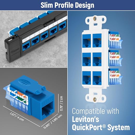 Everest 45° Angled RJ45 Cat5e Keystone Jacks 20-Pack in Blue - Image 7