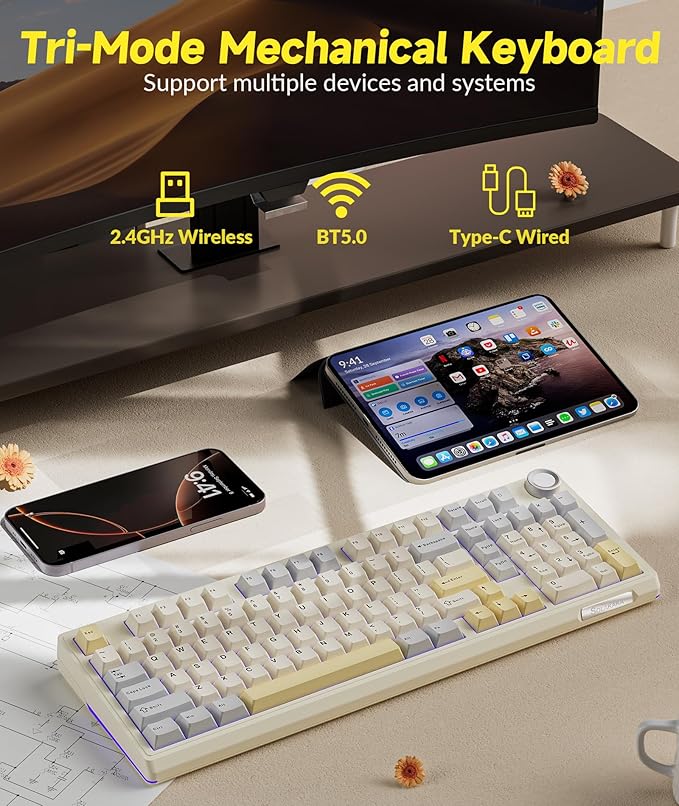 KI99 Pro 96% Wireless Mechanical Gaming Keyboard, Creamy Keyboard - Image 3